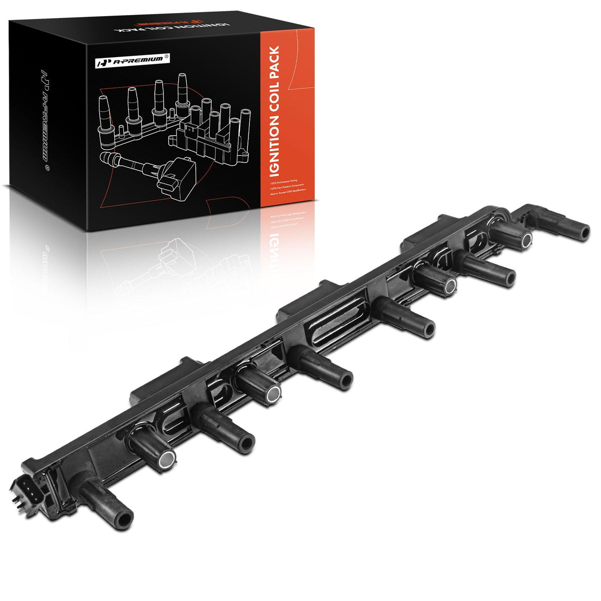 A-Premium front view of ignition coil showing fitment and finish, reliable replacement