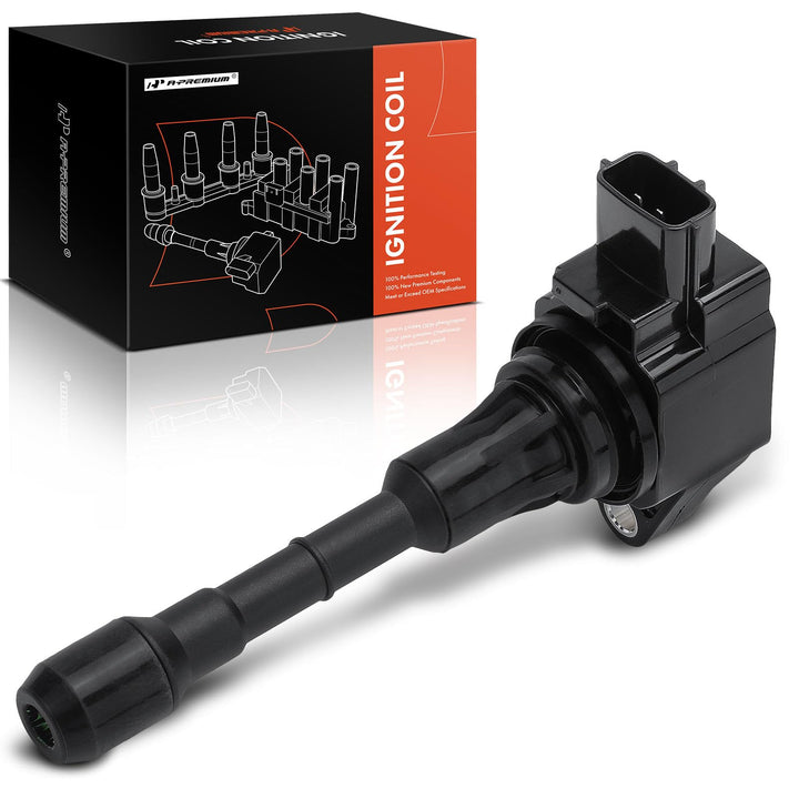 A-Premium ignition coil front packaging showing part number and fitment benefits