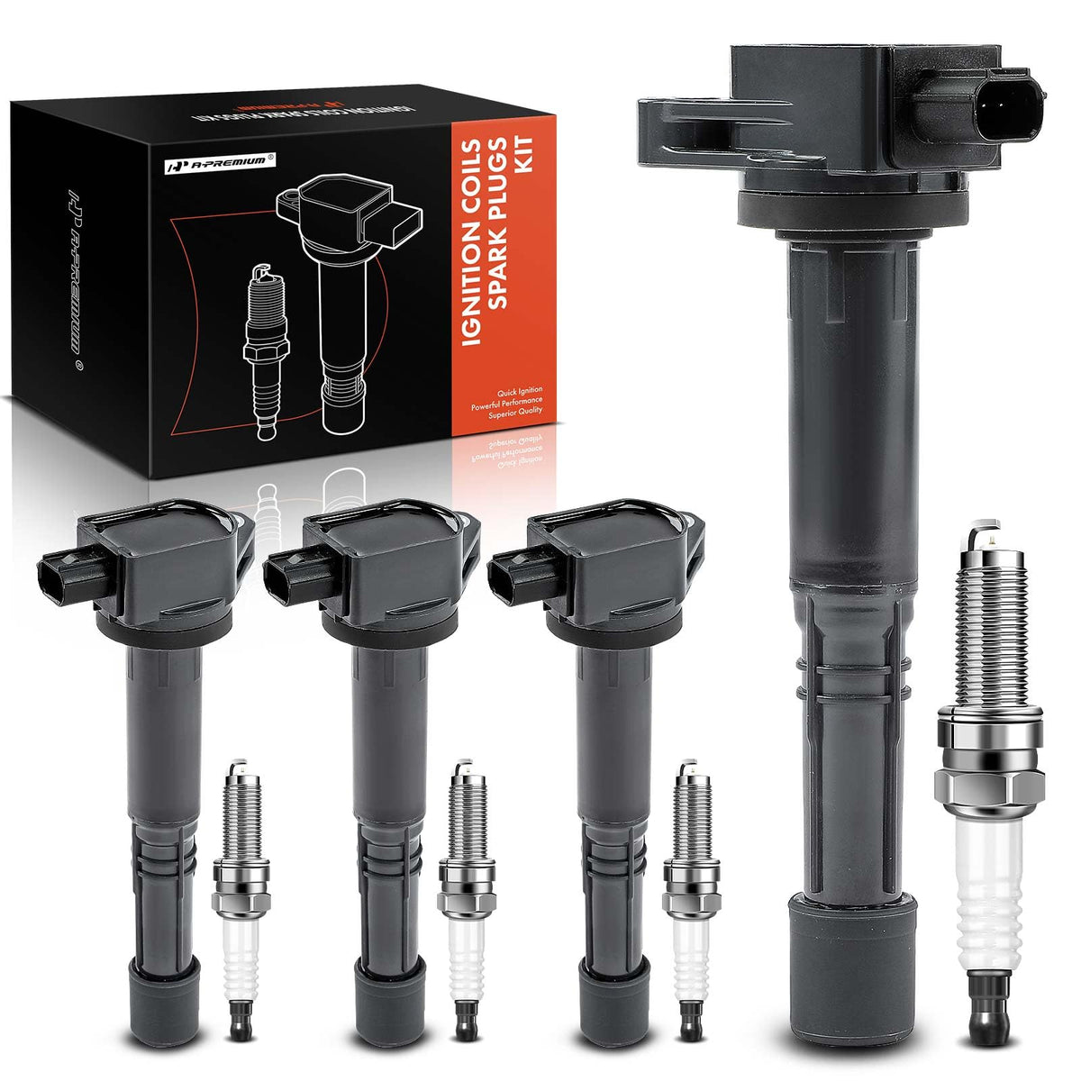 A-Premium front packaging showing coils and plugs, ensuring accurate replacement