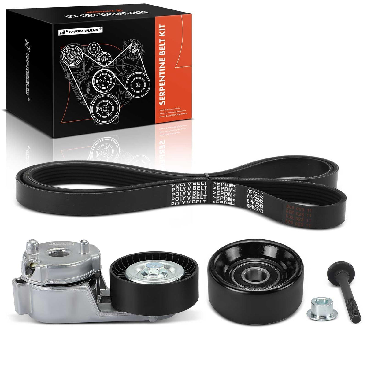 A-Premium front packaging showing complete serpentine kit and peace-of-mind