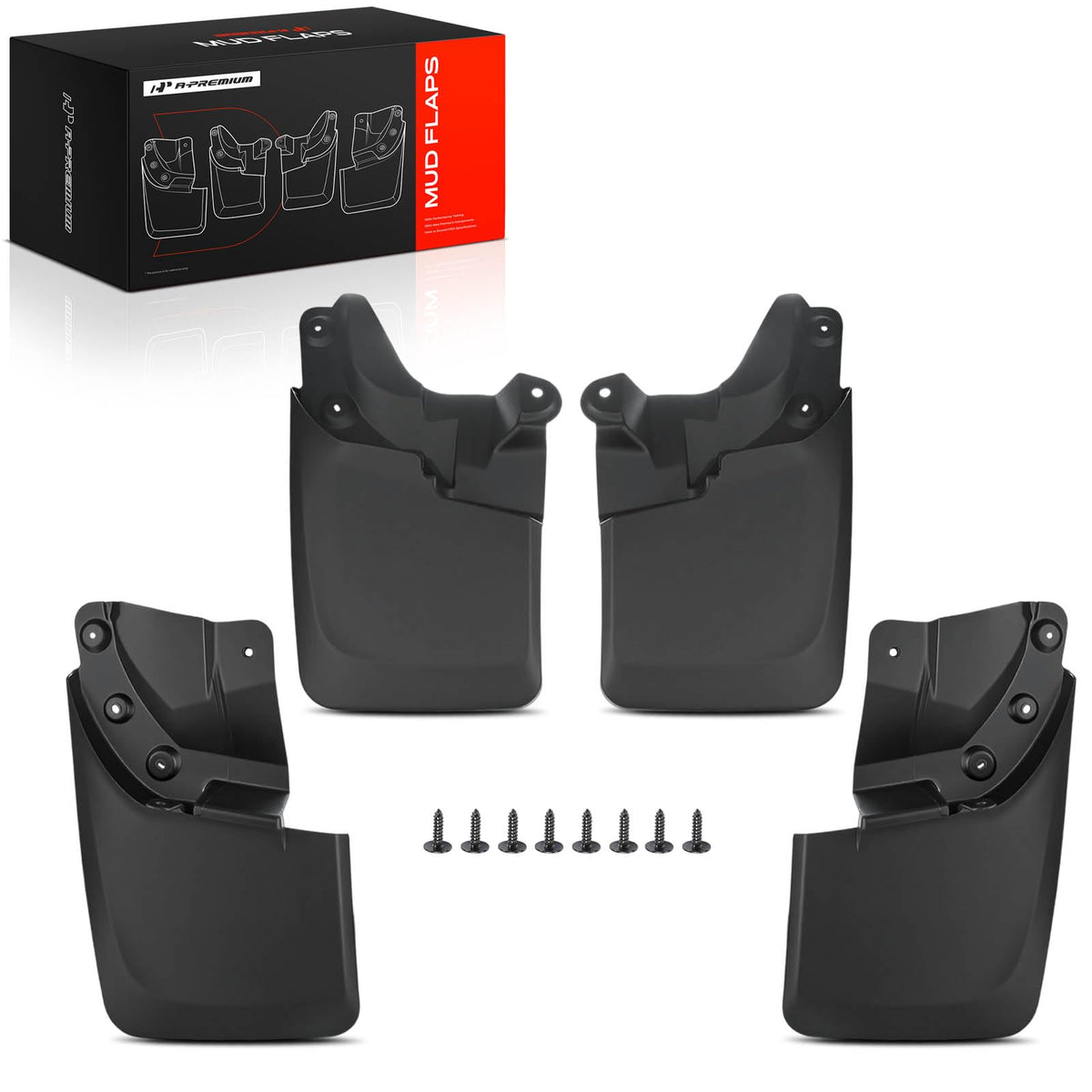 A-Premium front packaging showing mud flap set and fitment benefits