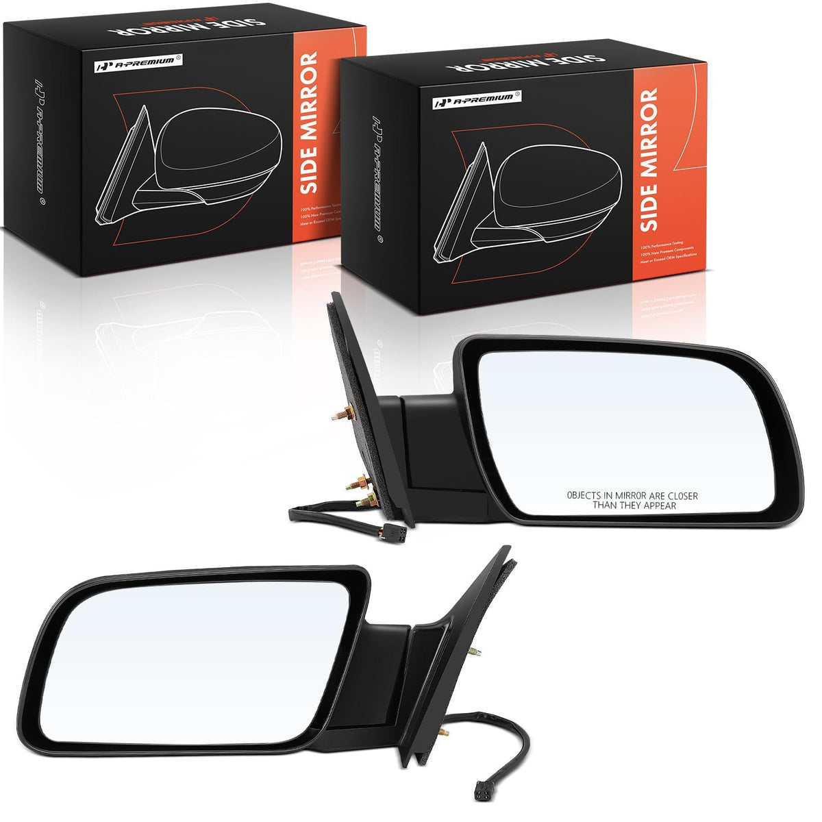 A-Premium front view of both black mirrors showing complete replacement set and fit