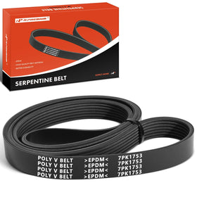 A-Premium front view of serpentine belt packaging showing fitment and benefit