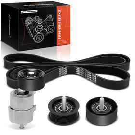 A-Premium front packaging of serpentine belt drive kit showing included parts for correct fit
