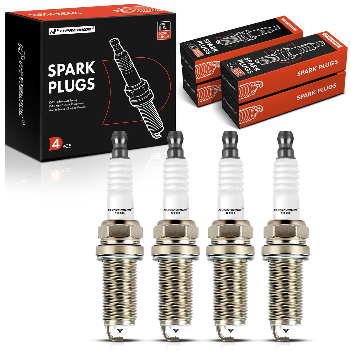 A-Premium front packaging showing four spark plugs and part reference