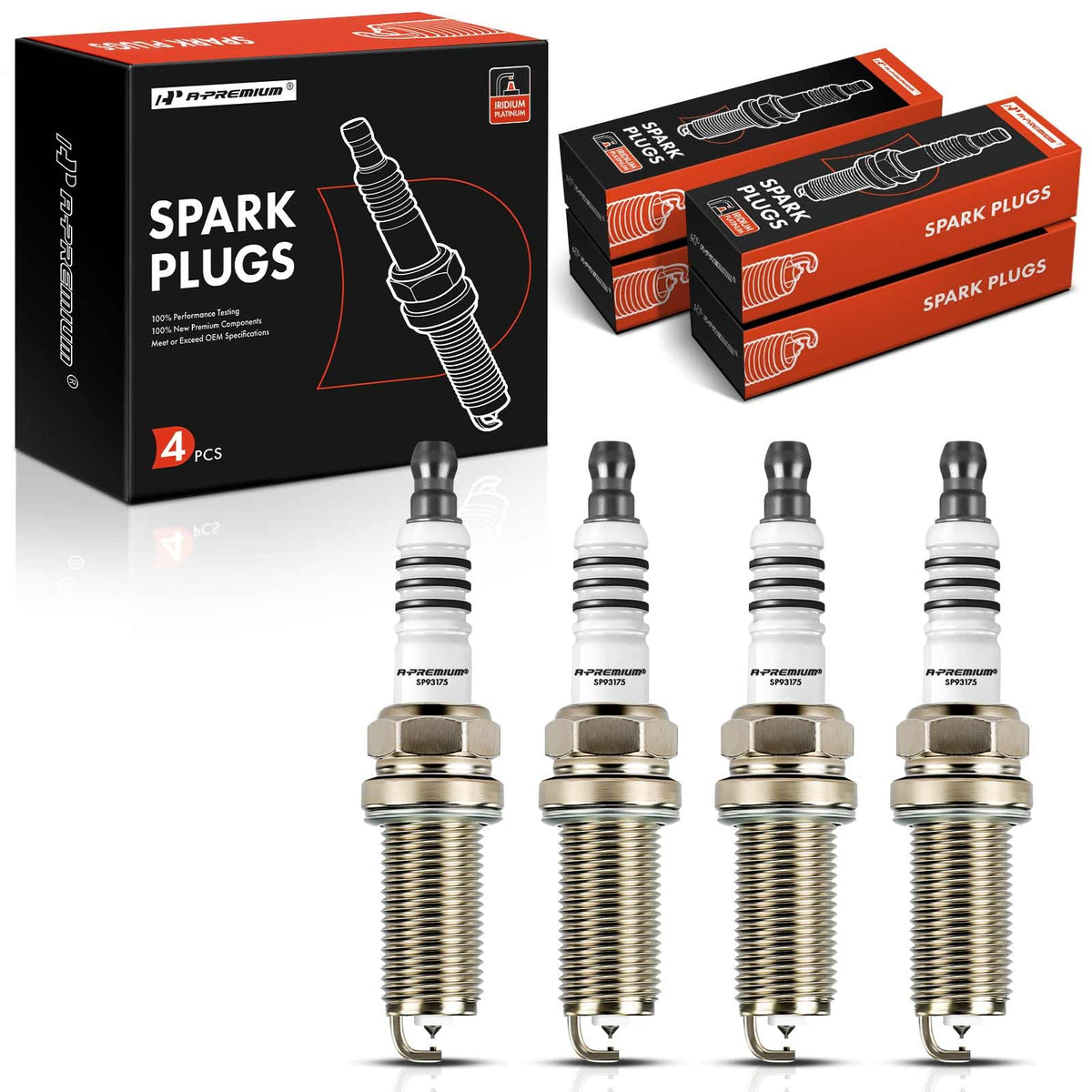 A-Premium front packaging showing four spark plugs and compatibility details for easy selection
