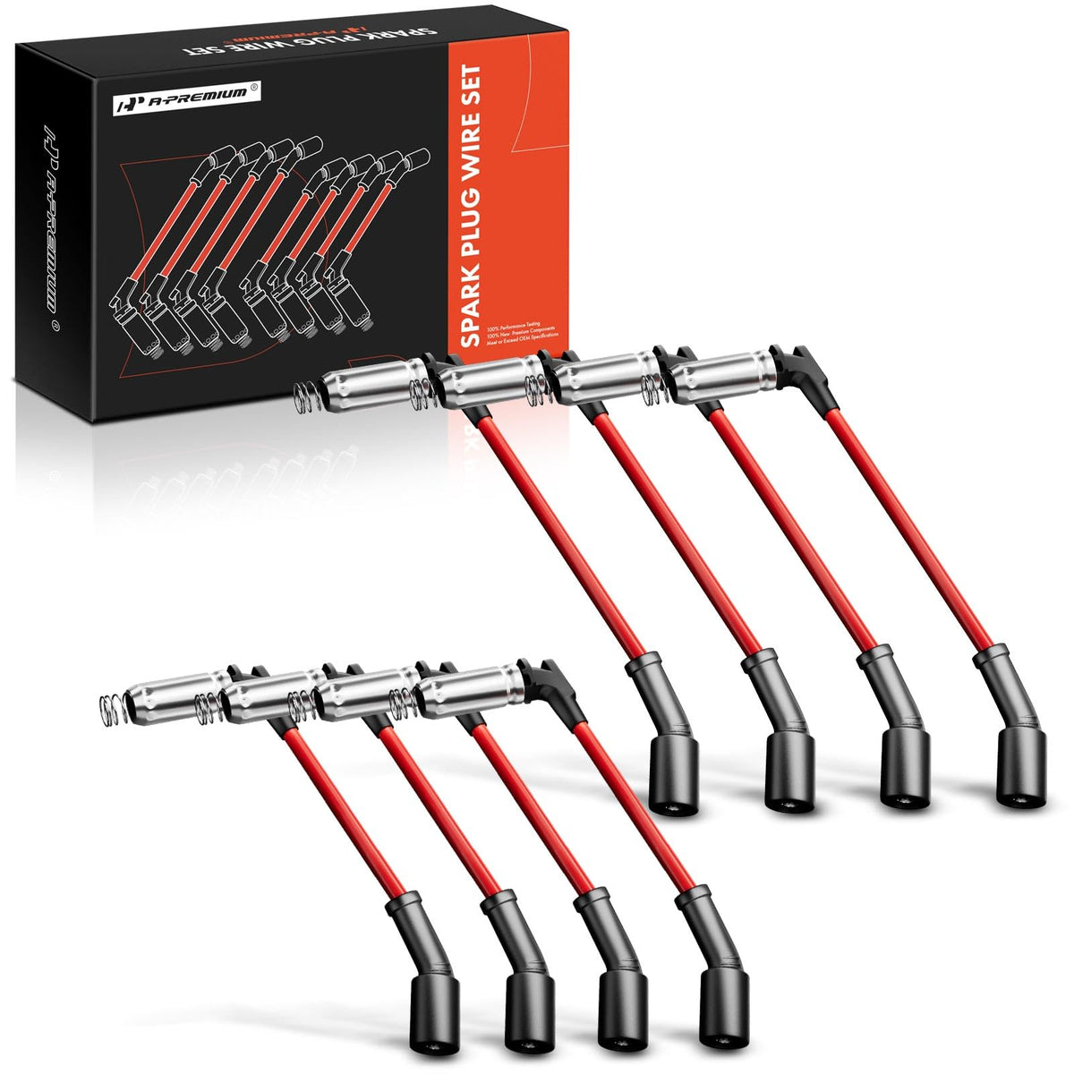 A-Premium front packaging showing set of eight wires and clear model fitment benefit