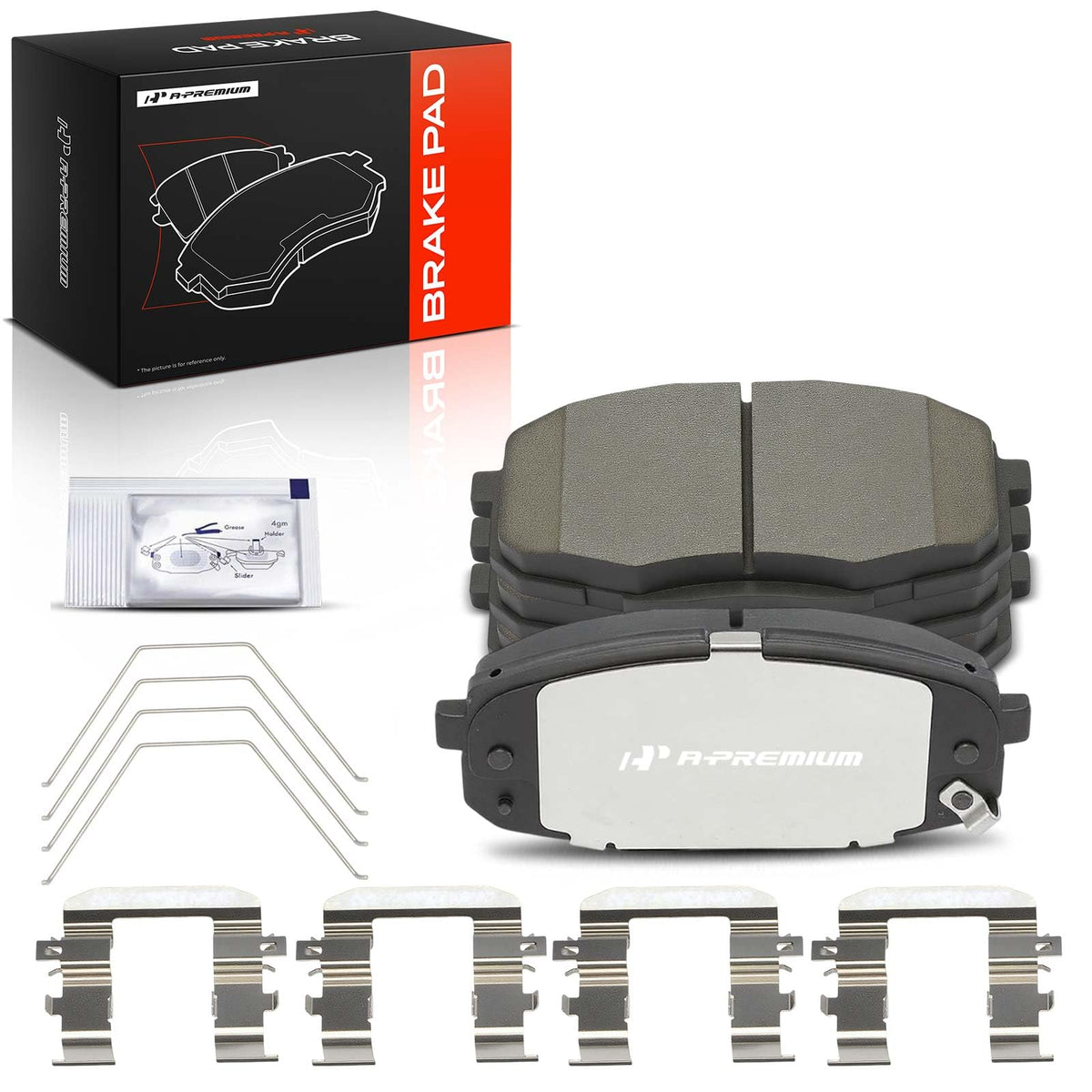 A-Premium front packaging showing complete brake pad kit and branding for easy purchase