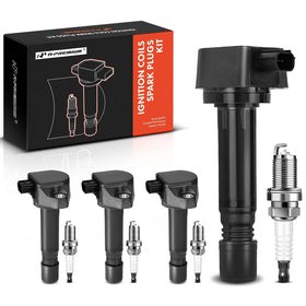 A-Premium front packaging showing complete 4-coil and 4-plug kit for Honda Civic, clear compatibility