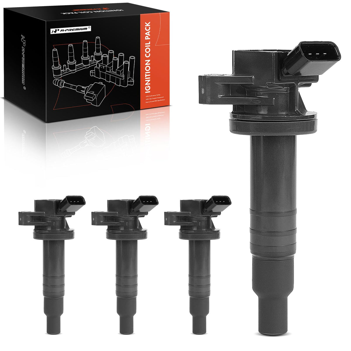 A-Premium front packaging showing four coil pack set and fitment details for easy identification