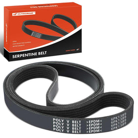A-Premium front view of serpentine belt packaging showing model and size benefit