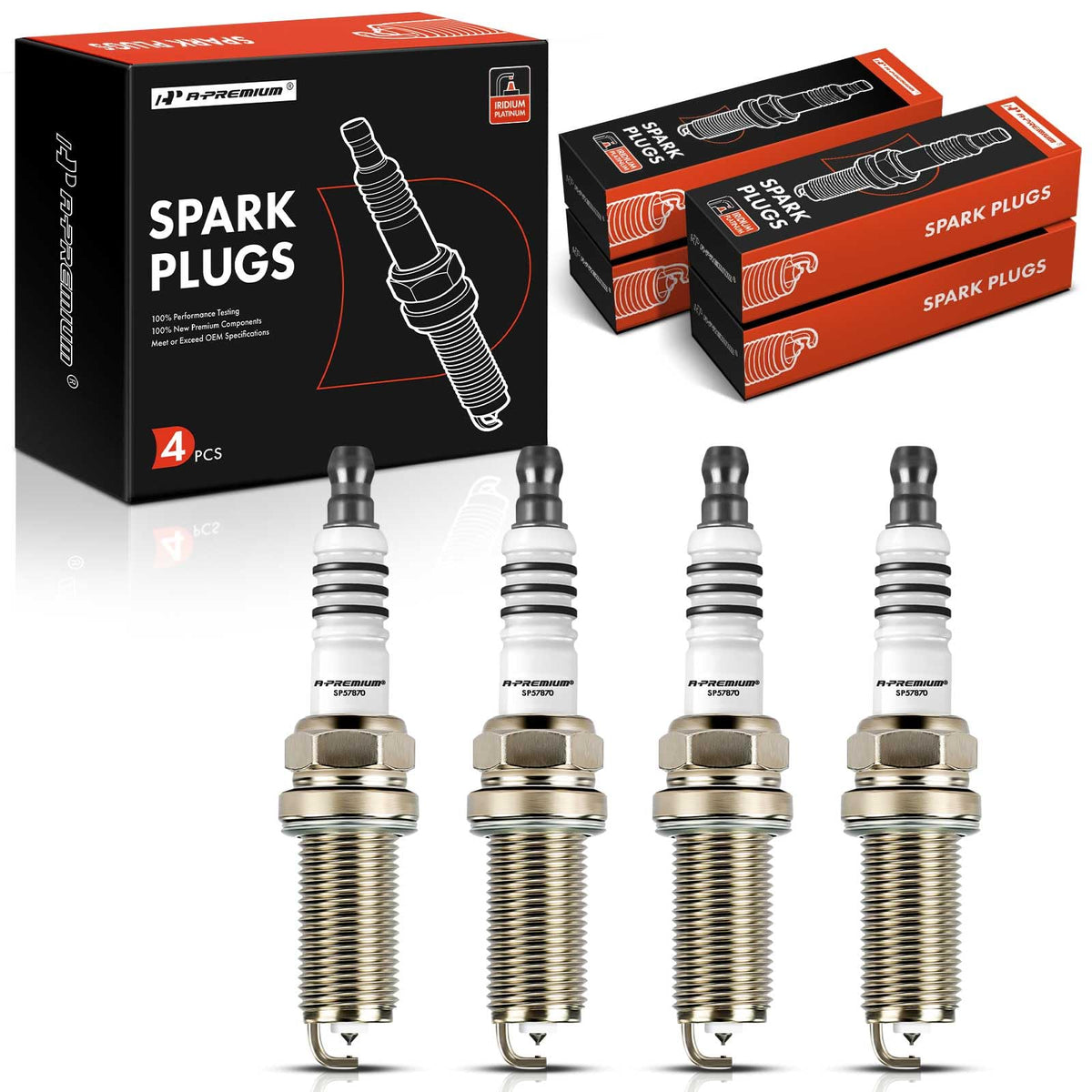 A-Premium front packaging showing four spark plugs and product labeling for easy identification and compatibility