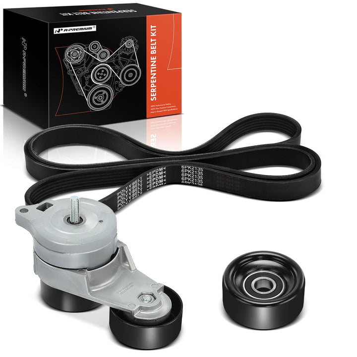 A-Premium front view of boxed serpentine belt drive kit showing complete contents and clarity