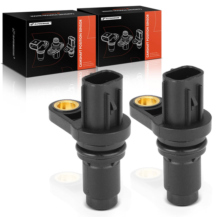 A-Premium front packaging showing two boxed camshaft position sensors and part labels for easy identification