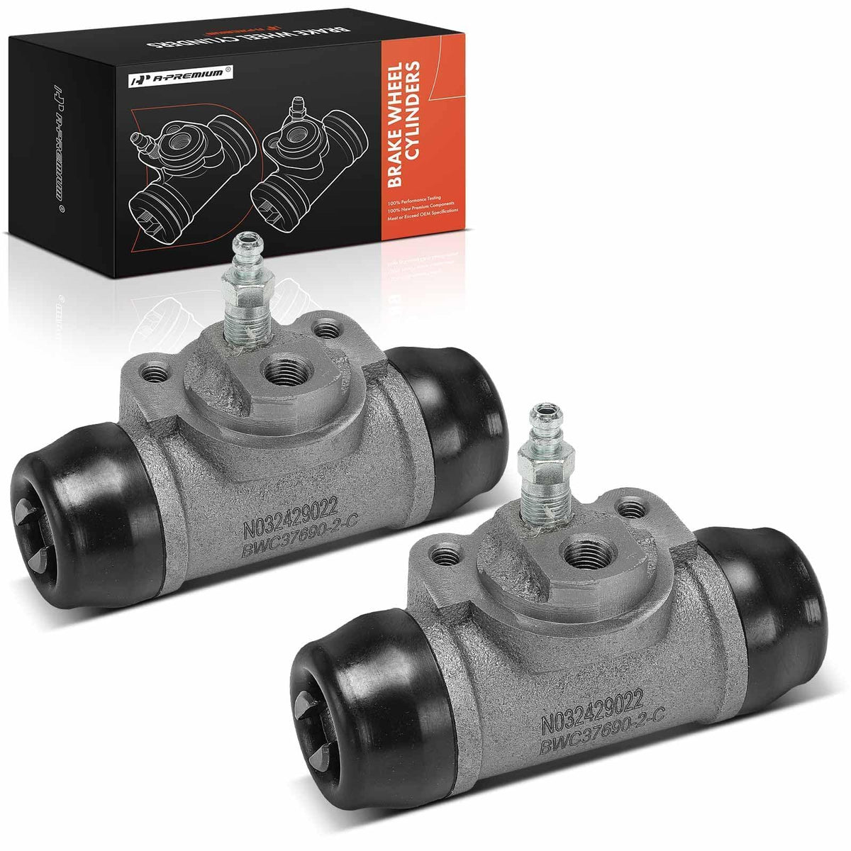 A-Premium front profile wheel cylinder showing mounting points and ready-to-install benefit