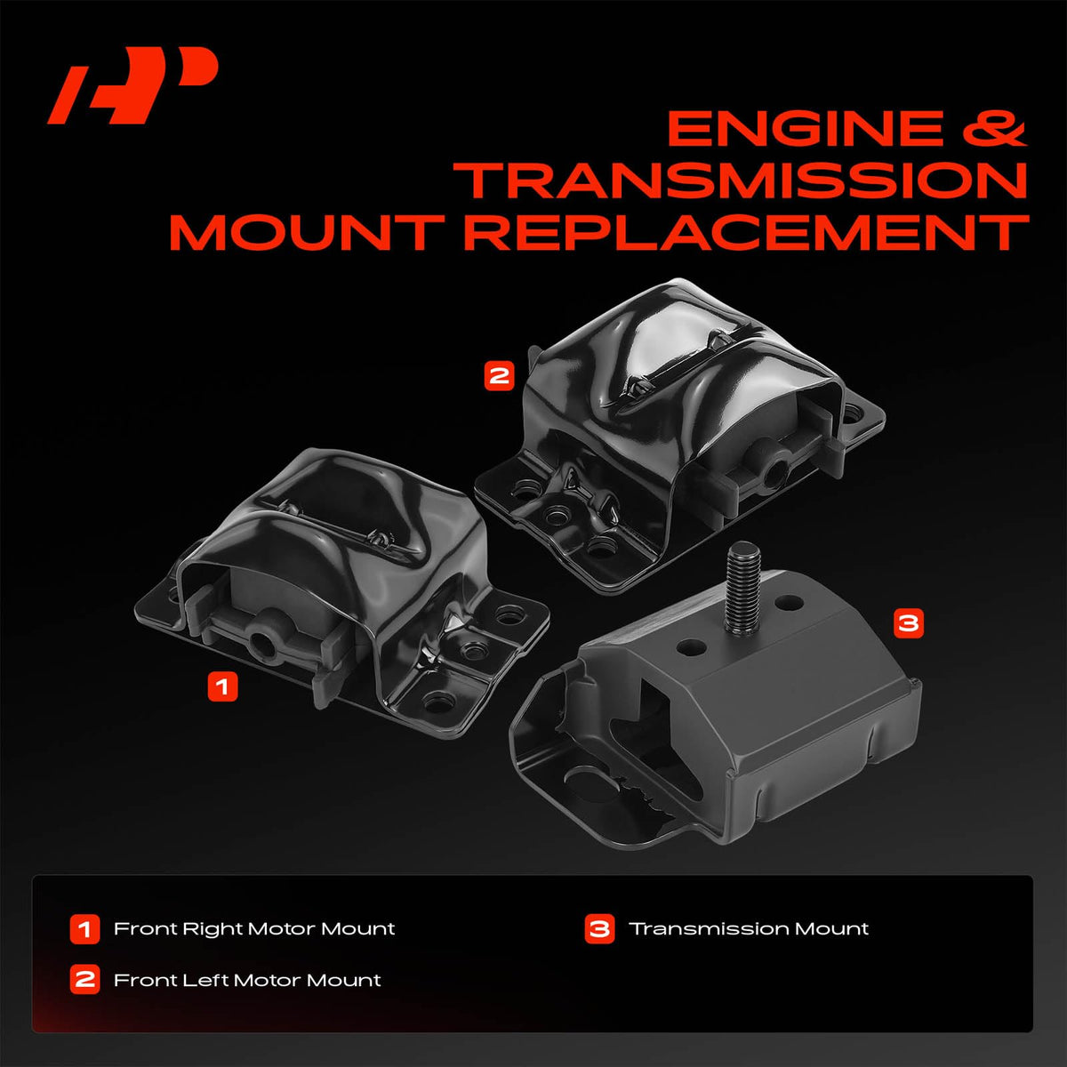 A-Premium front right motor mount side view highlighting correct bolt pattern benefit
