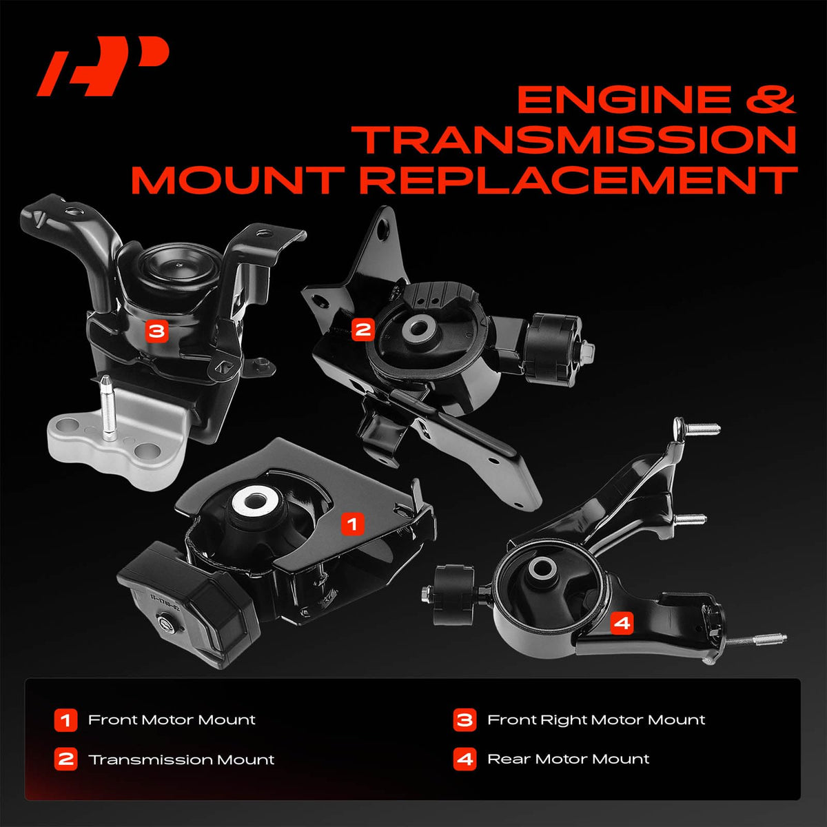 A-Premium front-right motor mount close-up highlighting lateral stability benefit