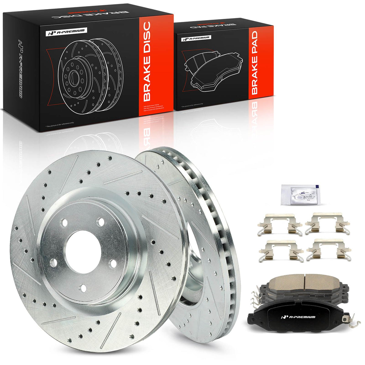 A-Premium front kit packaging showing complete contents and fast replacement benefit