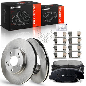 A-Premium front rotors and ceramic pads kit showing complete contents and fitment benefit