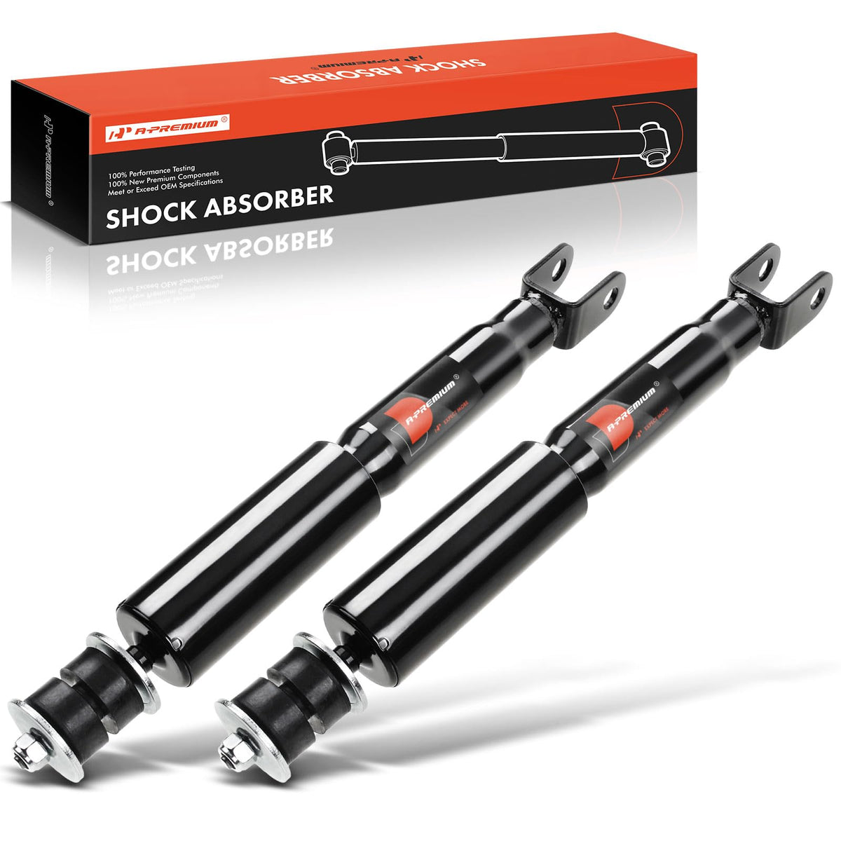 A-Premium front shocks packaging and two-shock set showing ready-to-install benefit