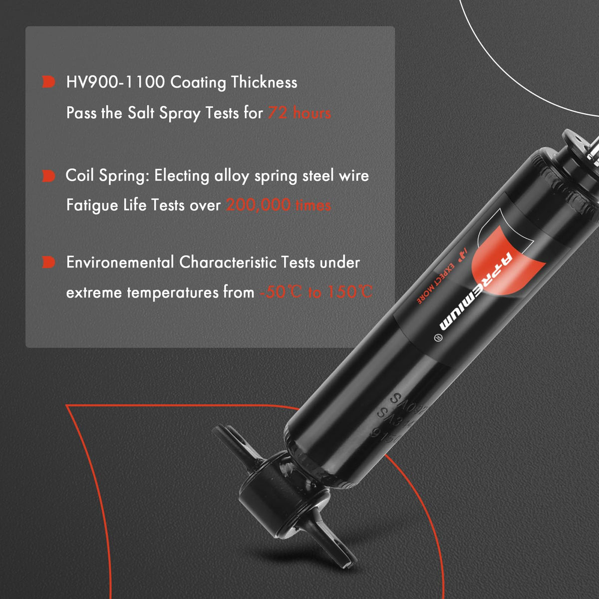 A-Premium shock beside ruler showing dimensions for correct fit
