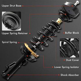 A-Premium front strut close-up showing coil spring and precise fitment benefit