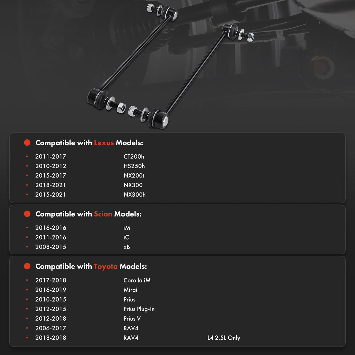 A-Premium side profile of stabilizer link illustrating robust steel shaft and strength