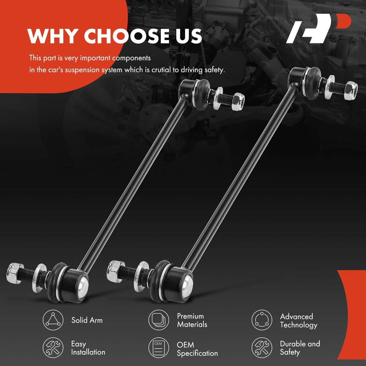 A-Premium sway bar link beside ruler showing scale for correct part selection