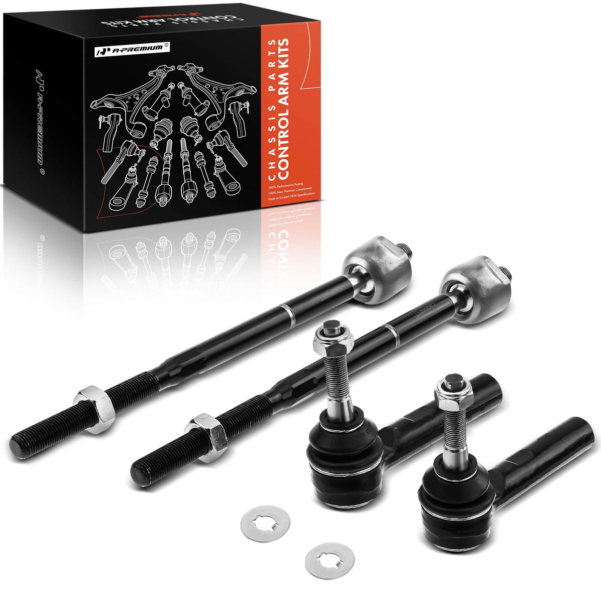 A-Premium kit packaging showing complete tie rod set and benefit clear replacement
