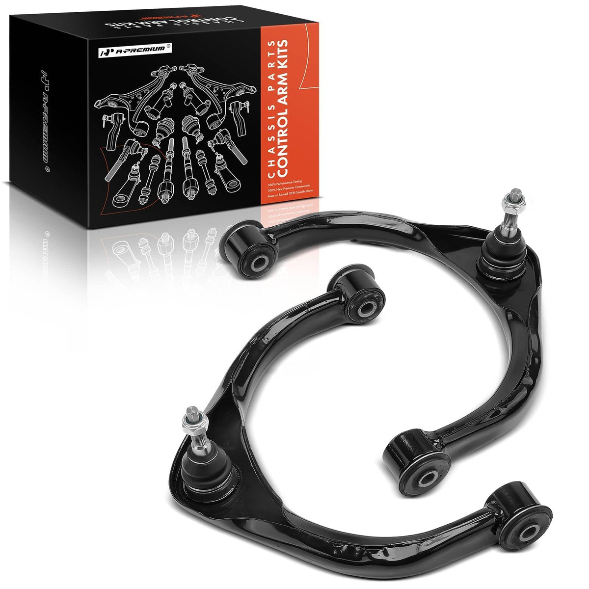 A-Premium packaging showing both front upper control arms and warranty card for quick identification and confidence