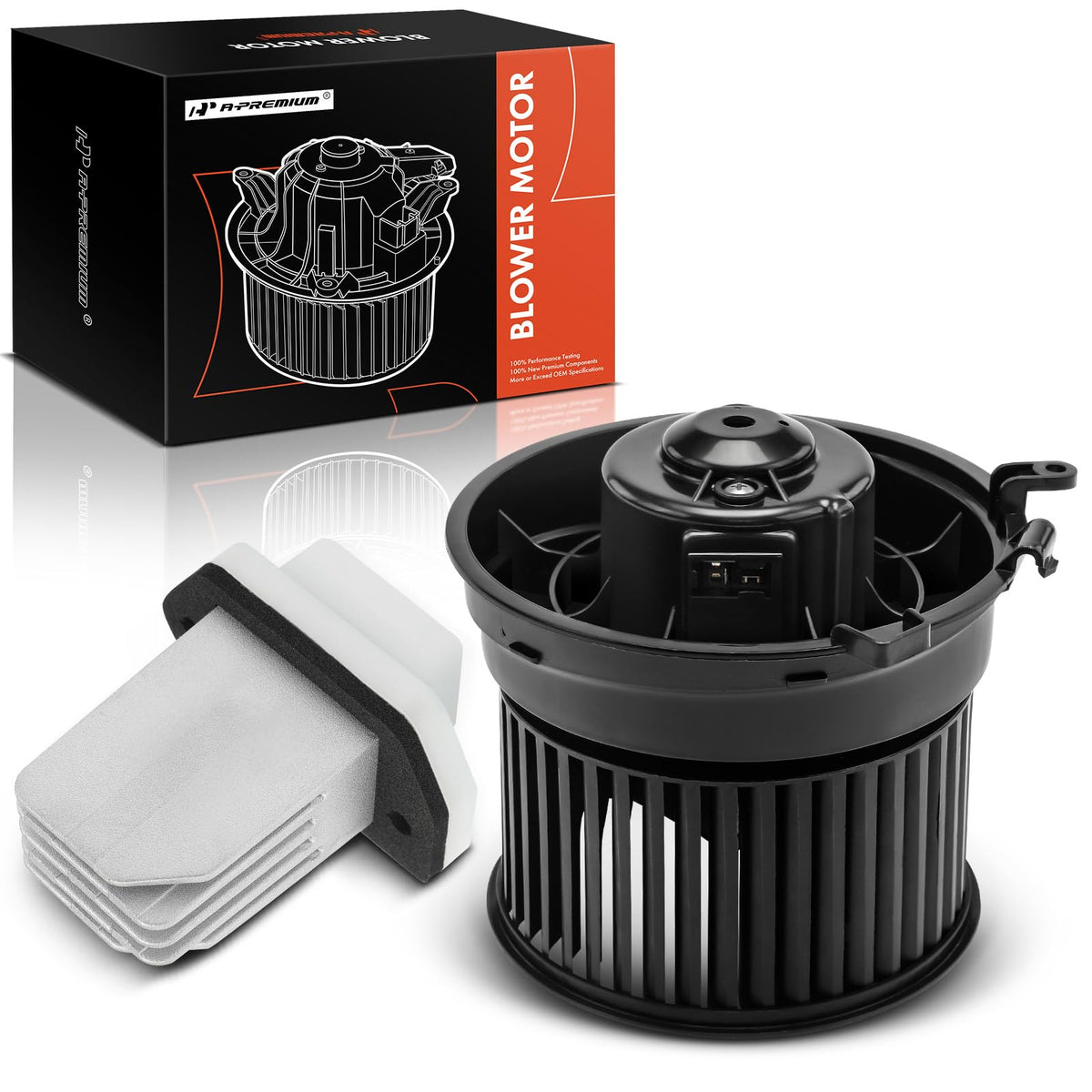 A-Premium front view assembled blower motor showing direct-fit replacement and reliable airflow