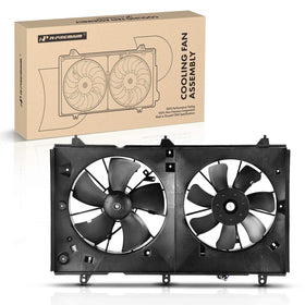 A-Premium front view of radiator cooling fan assembly showing full fit and benefit