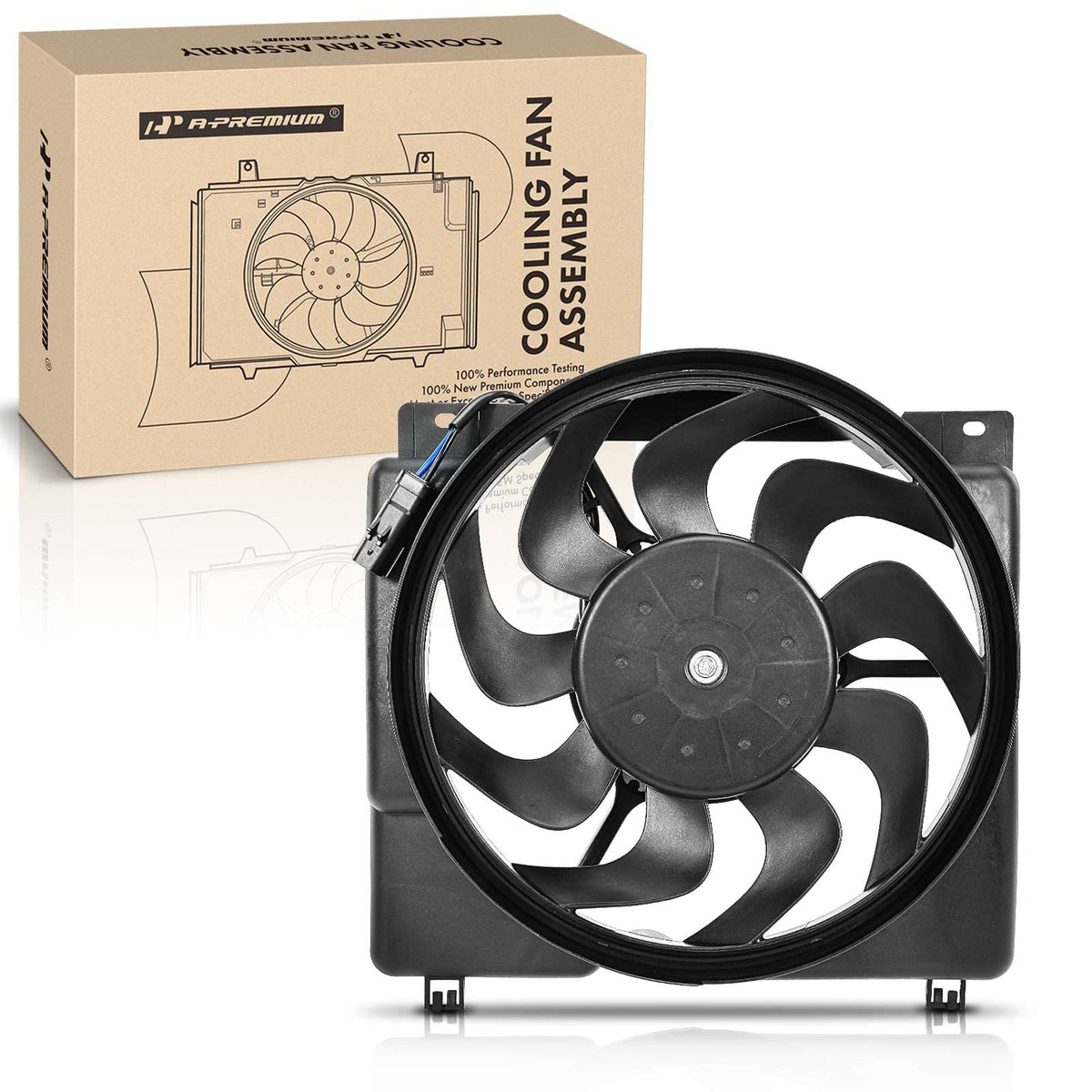 A-Premium front view assembly showing full fan and shroud, clear fitment benefit