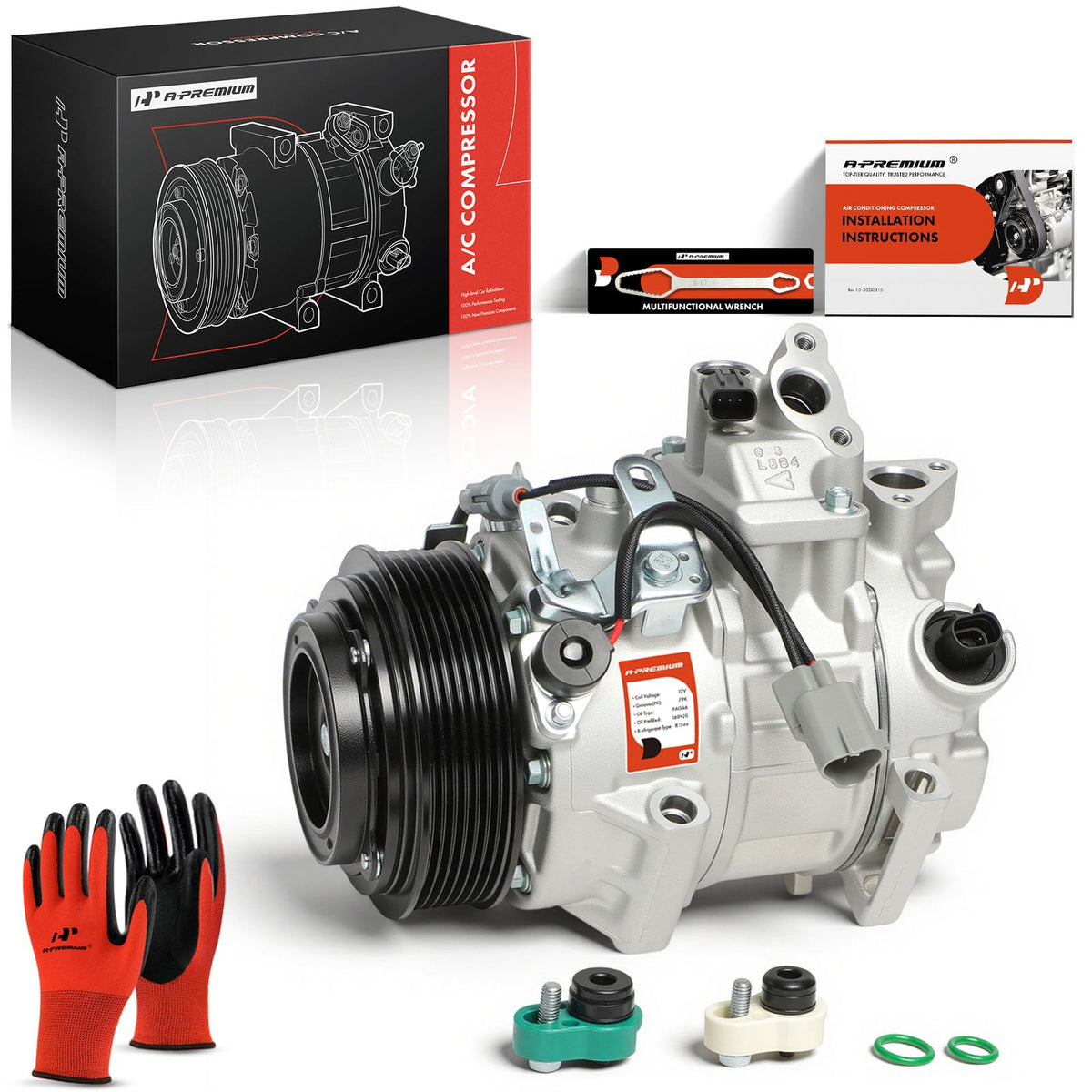 A-Premium front view compressor showing complete assembly and compatibility benefit