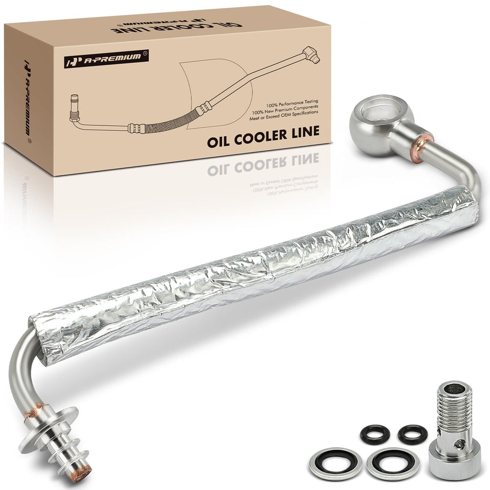 A-Premium front view of turbo oil feed line showing overall shape and fitment benefit