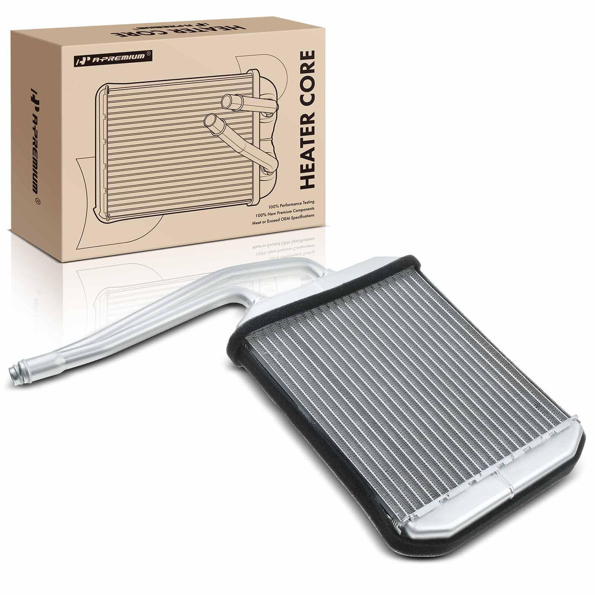 A-Premium heater core front view showing complete assembly and fitment benefit