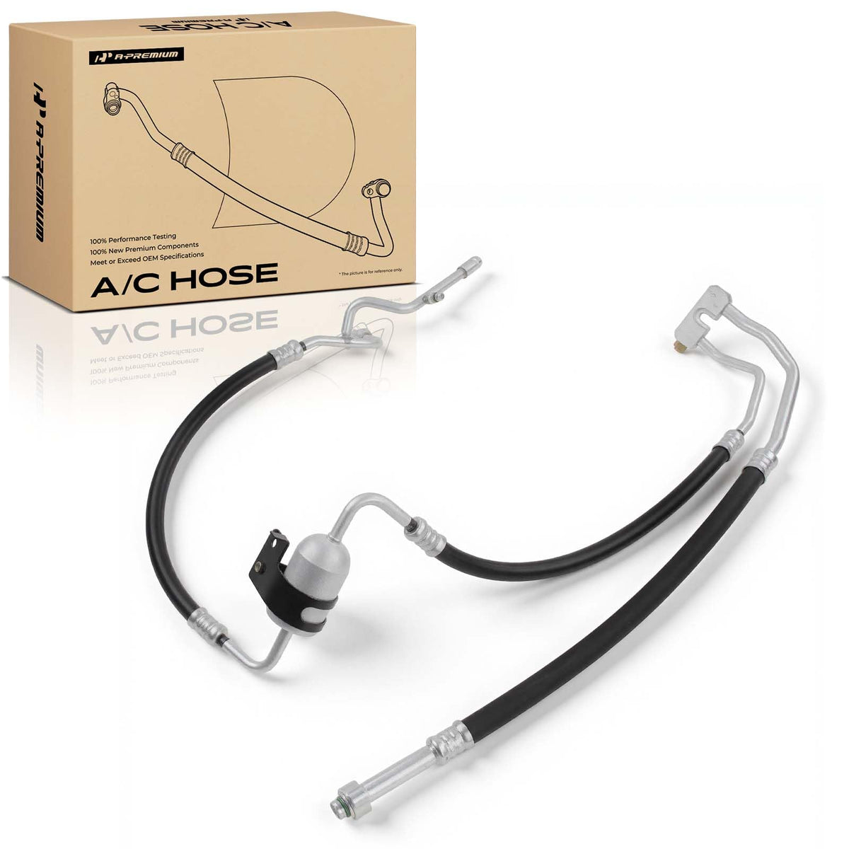 A-Premium front view of hose assembly showing complete suction and discharge lines for easy replacement
