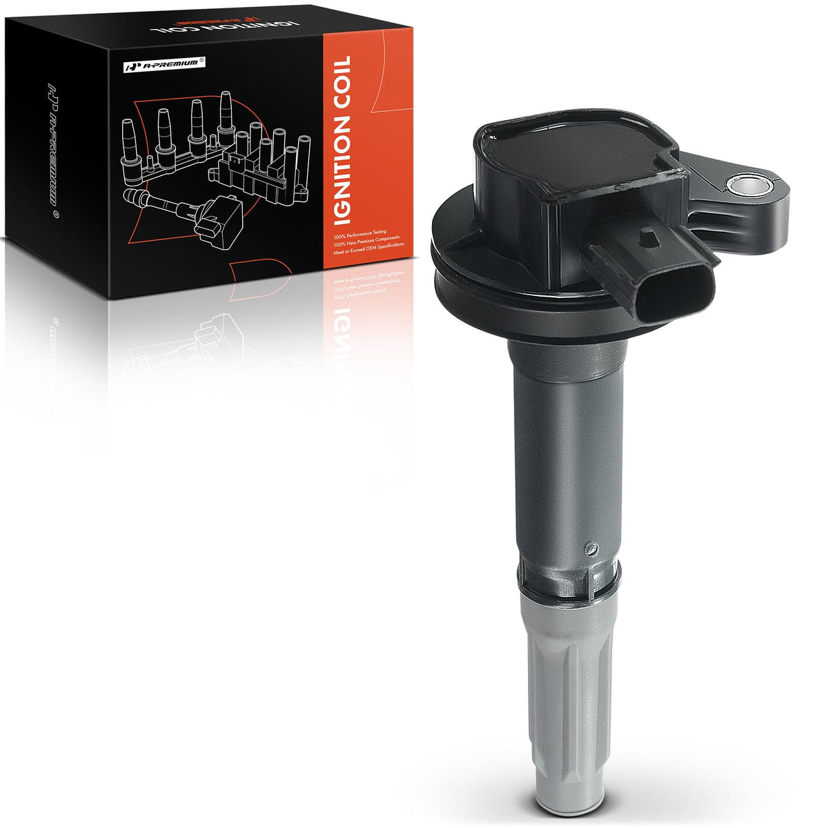 A-Premium front view ignition coil showing compact design and reliable replacement