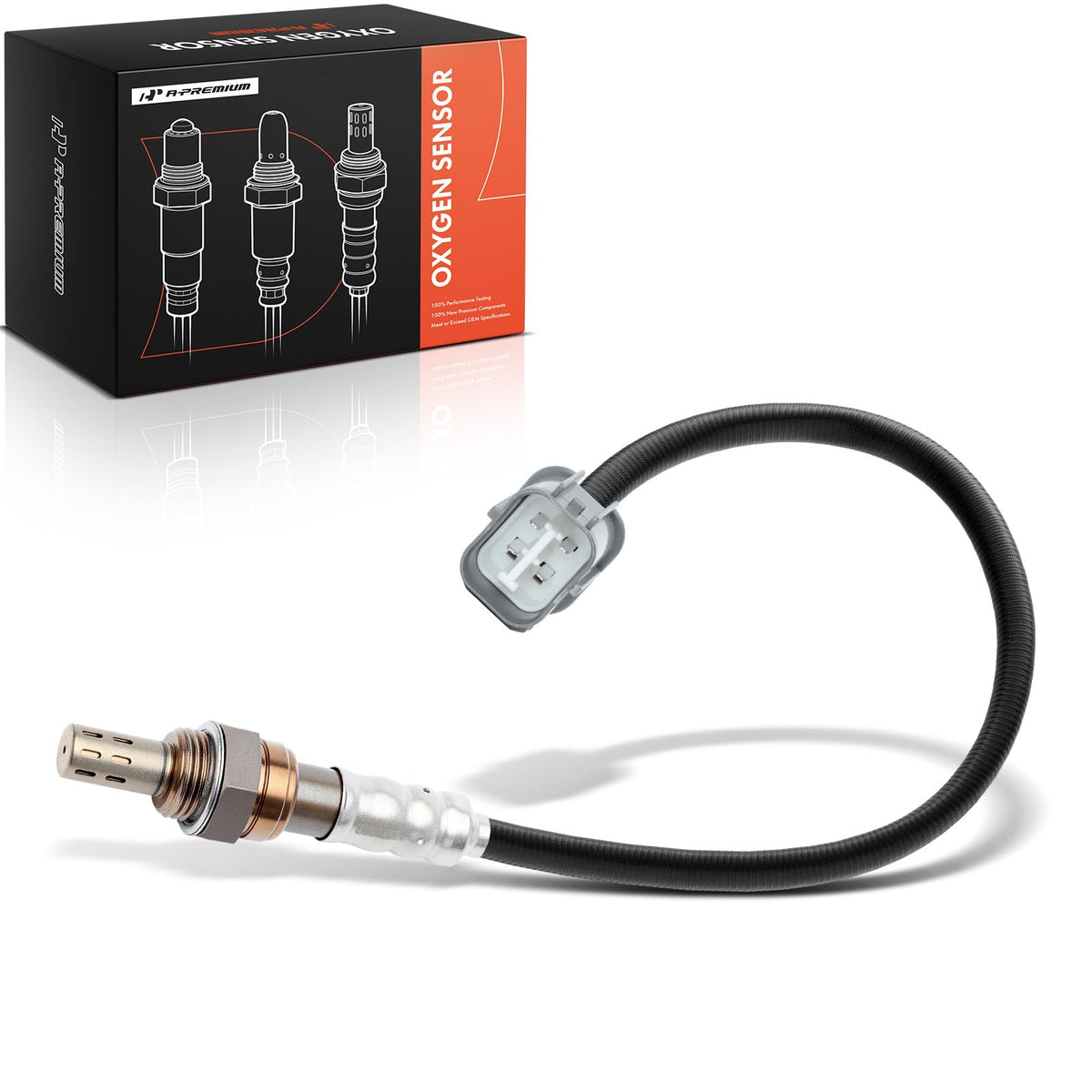 A-Premium front view of boxed oxygen sensor showing complete package benefit
