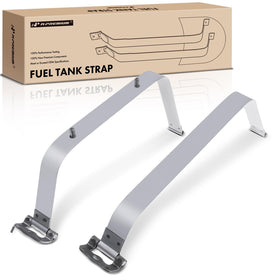 A-Premium front view of two fuel tank straps showing boxed set and benefits