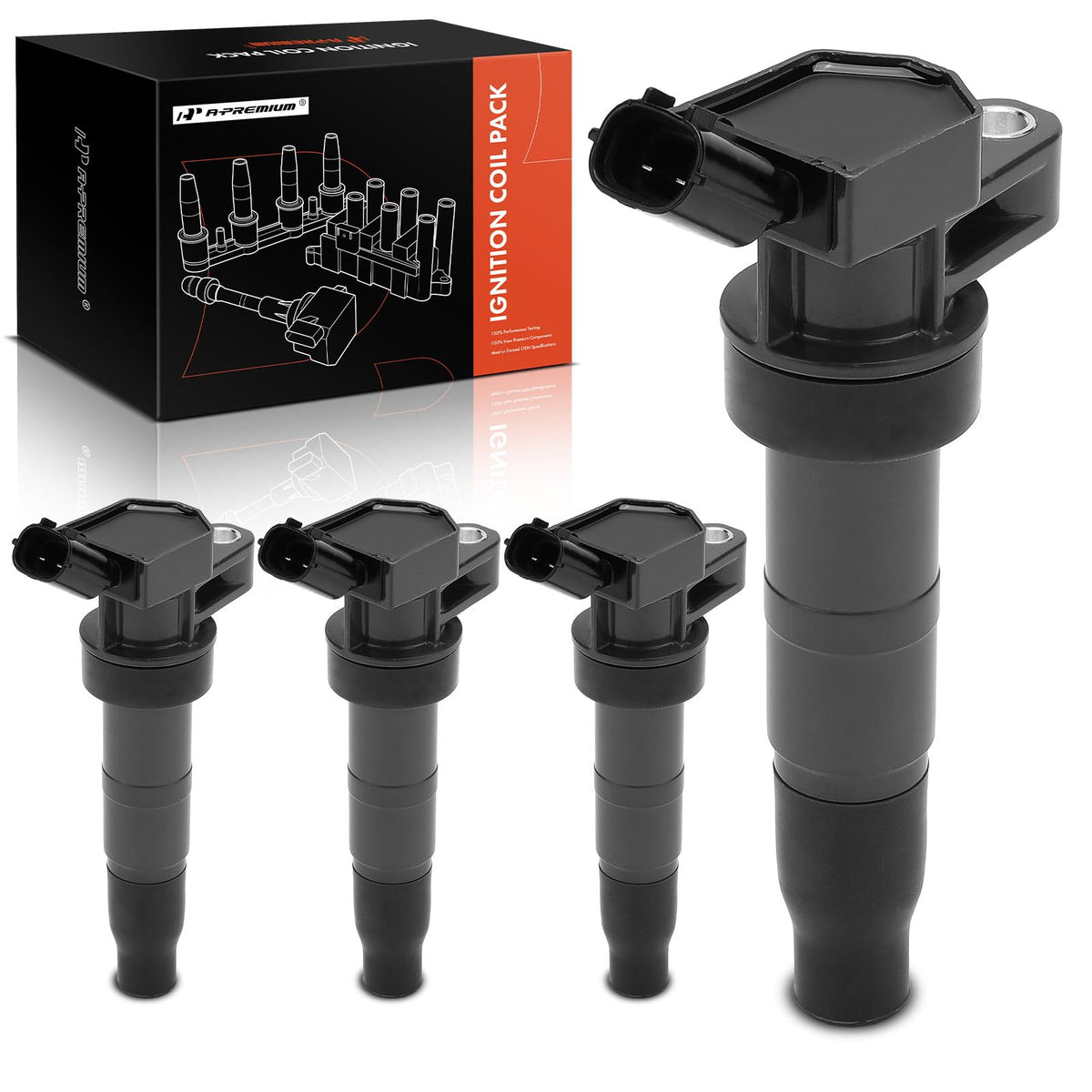 A-Premium front view of coil pack set showing clean new components and reliability