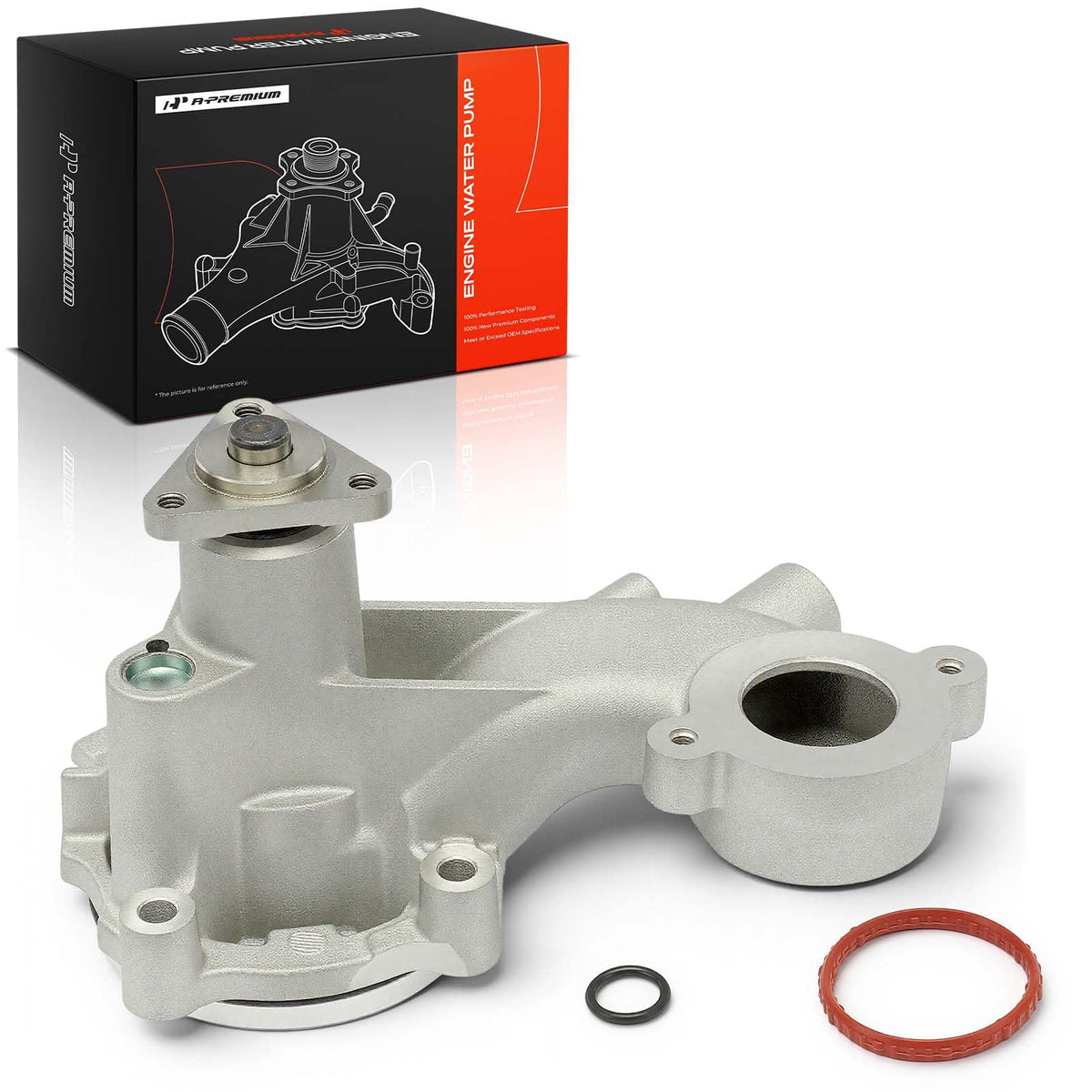 A-Premium front view of water pump showing fitment and durable design benefit
