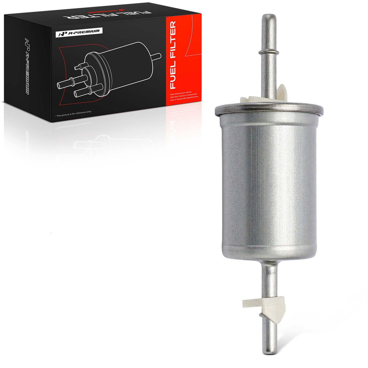A-Premium fuel filter front view showing canister and mounting benefit