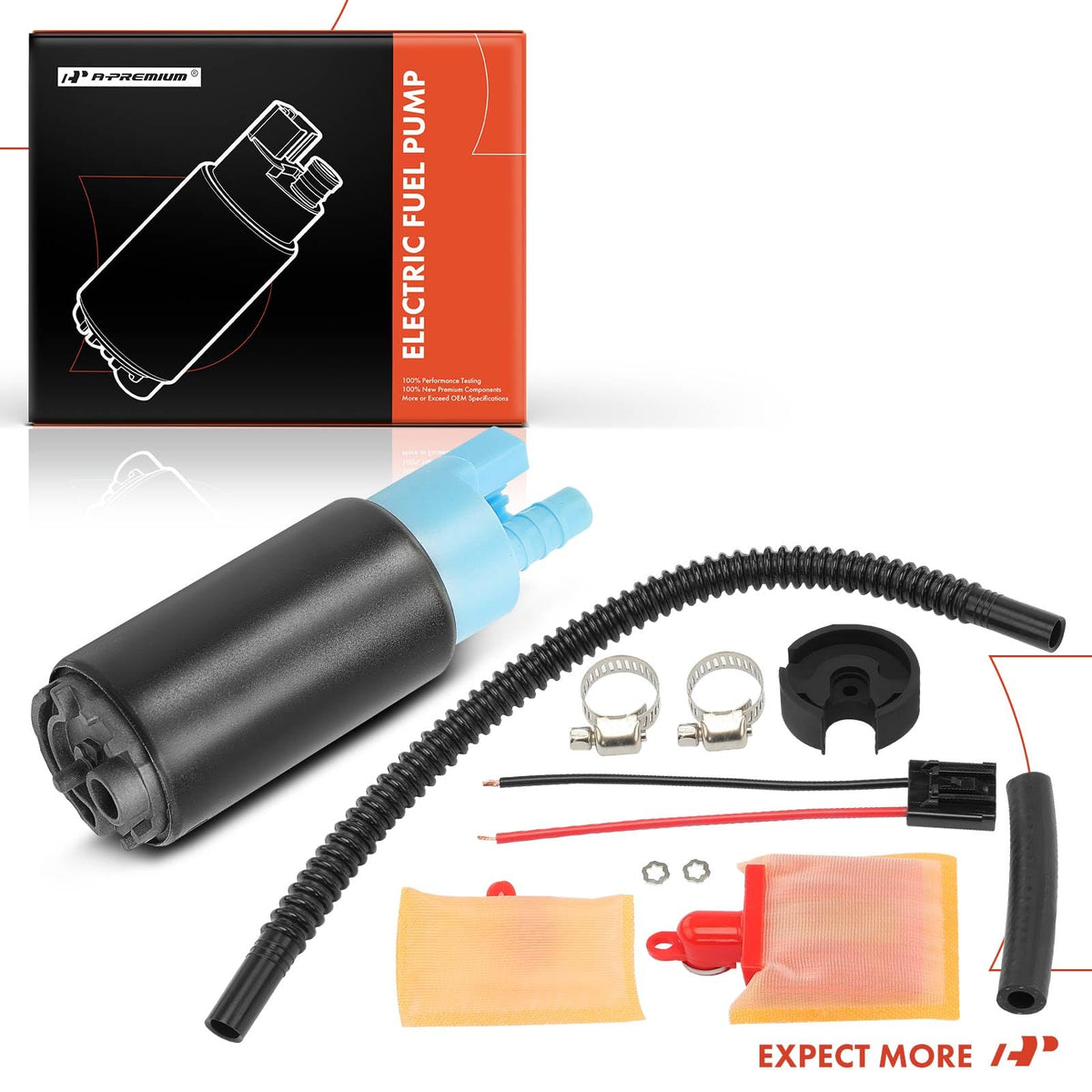 A-Premium fuel pump packaging and warranty card displaying included one-year guarantee