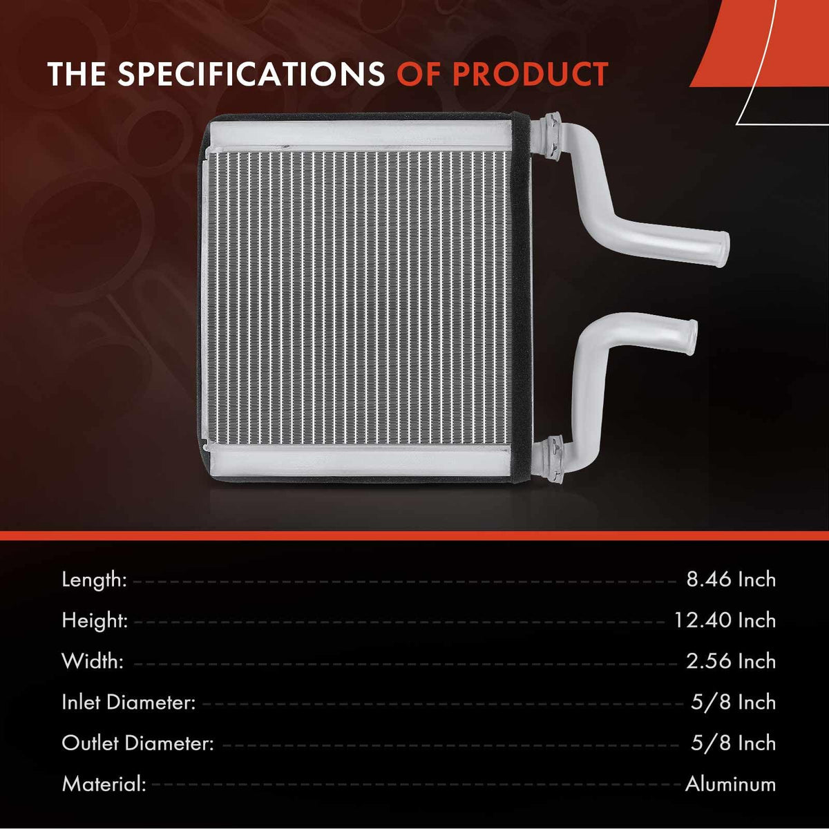A-Premium heater core inlet and outlet detail demonstrating secure hose connections