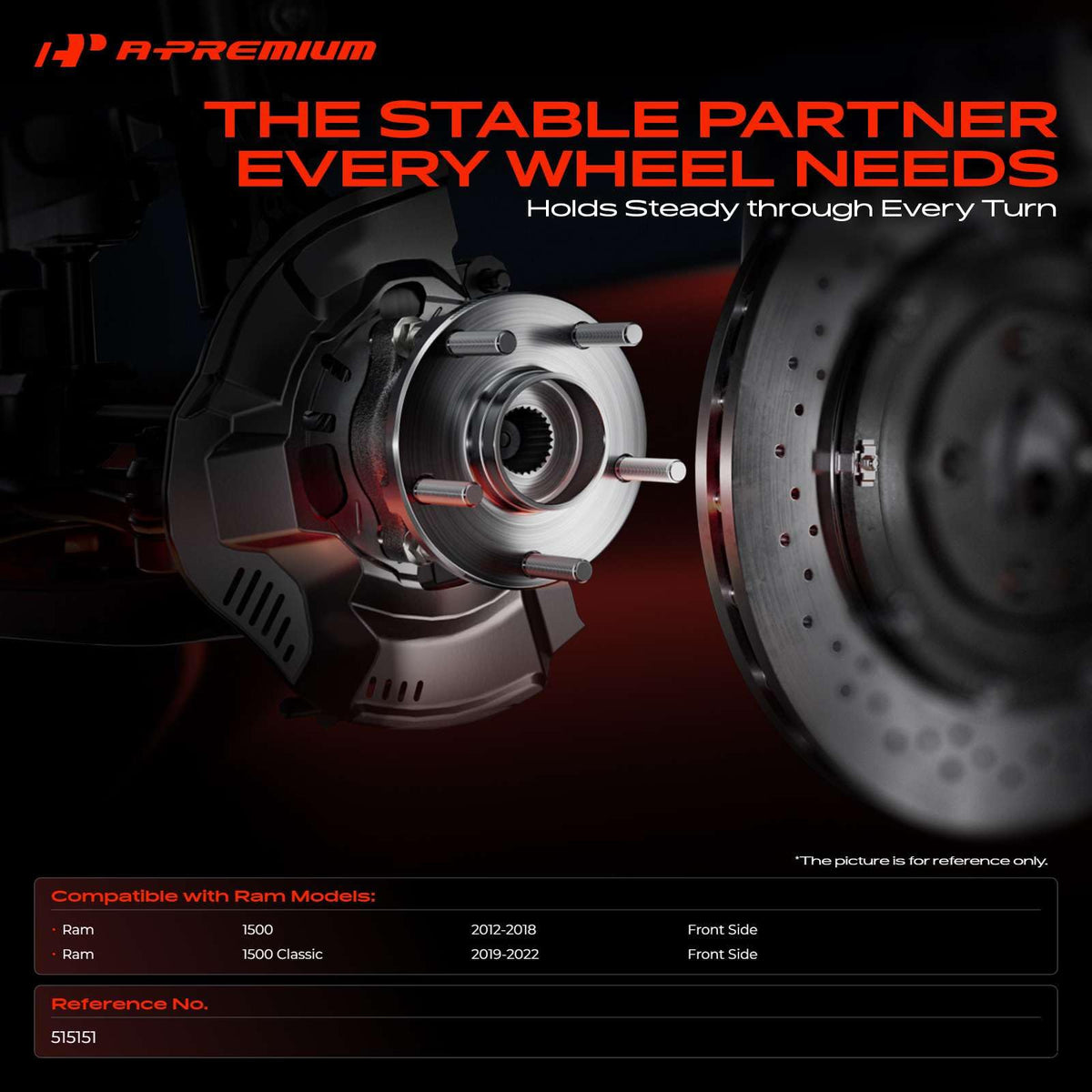 A-Premium hub assembly side profile highlighting sturdy construction
