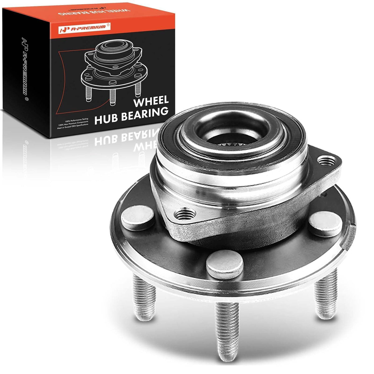 A-Premium front view of hub assembly showing 5-lug design and secure fit