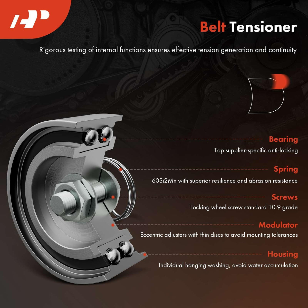 A-Premium idler pulley close-up showing smooth bearing for reduced noise
