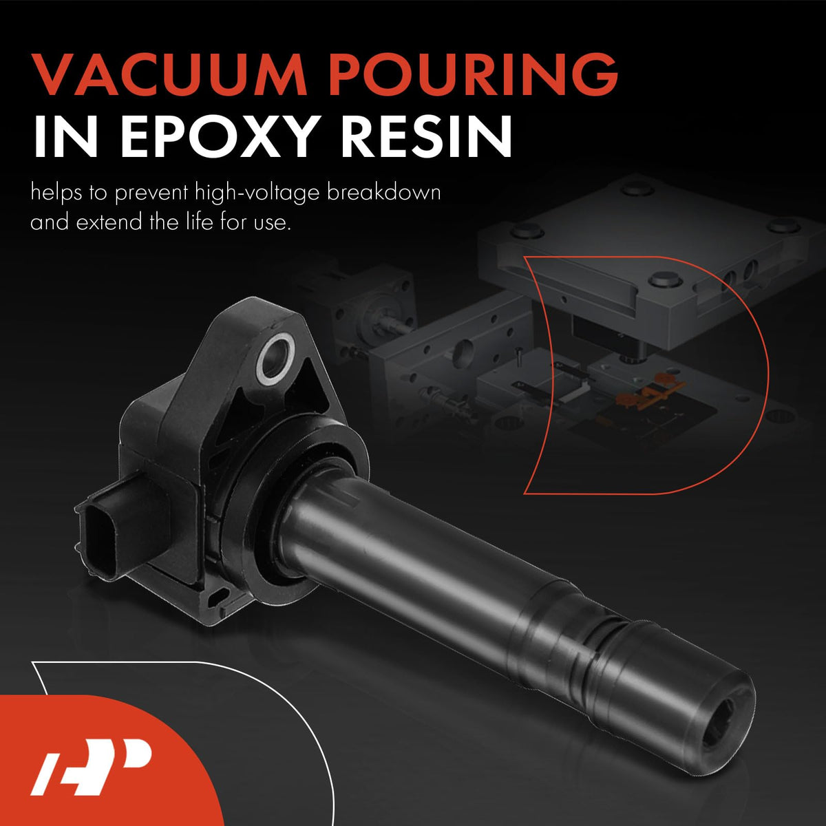 A-Premium epoxy-filled coil interior close-up highlighting moisture resistance