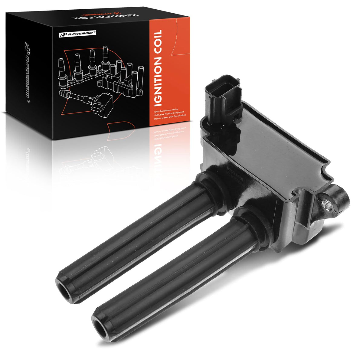 A-Premium ignition coil front view showing durable housing and fitment benefit
